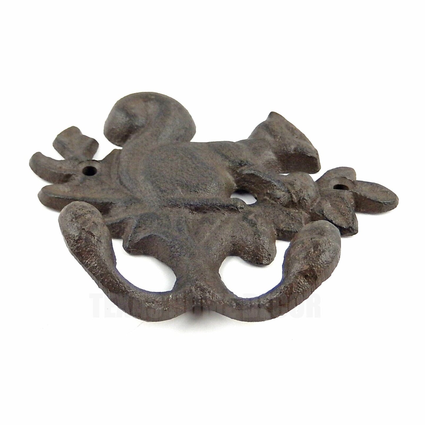Squirrel Acorn Double Wall Hook Cast Iron Key Coat Towel Hanger Rustic Brown
