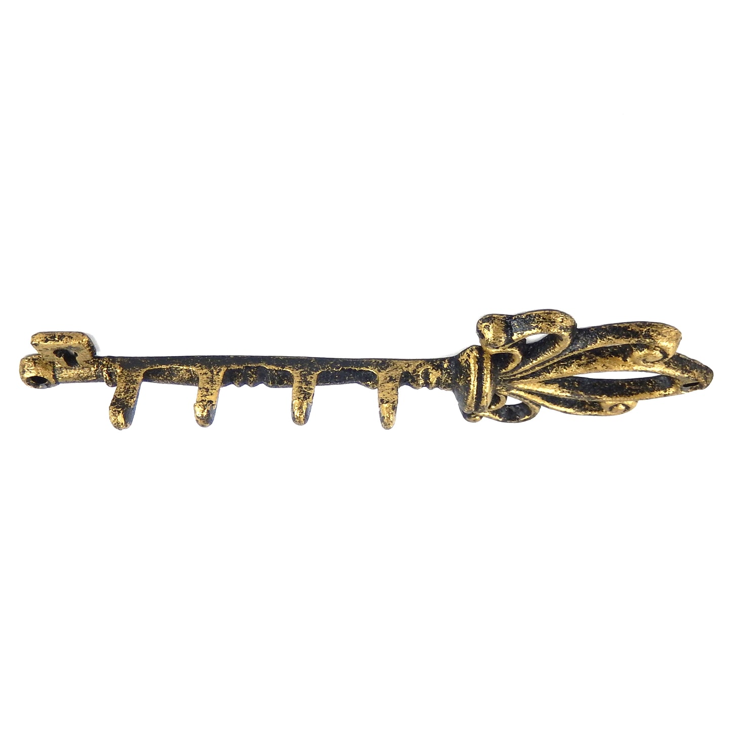 Cast Iron Skeleton Key Hook Rack Coat Towel Hanger Fleur De Lis Rustic Gold