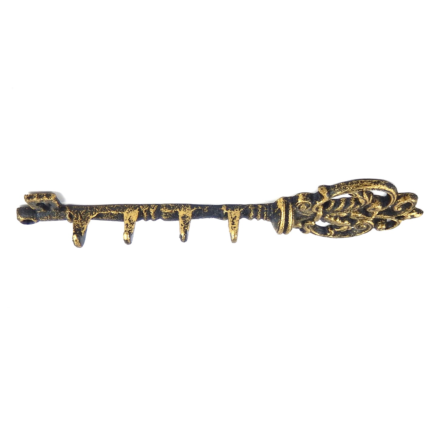 Cast Iron Skeleton Key Hook Rack Towel Coat Hanger Fleur De Lis Rustic Gold
