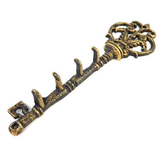 Cast Iron Skeleton Key Hook Rack Towel Coat Hanger Fleur De Lis Rustic Gold