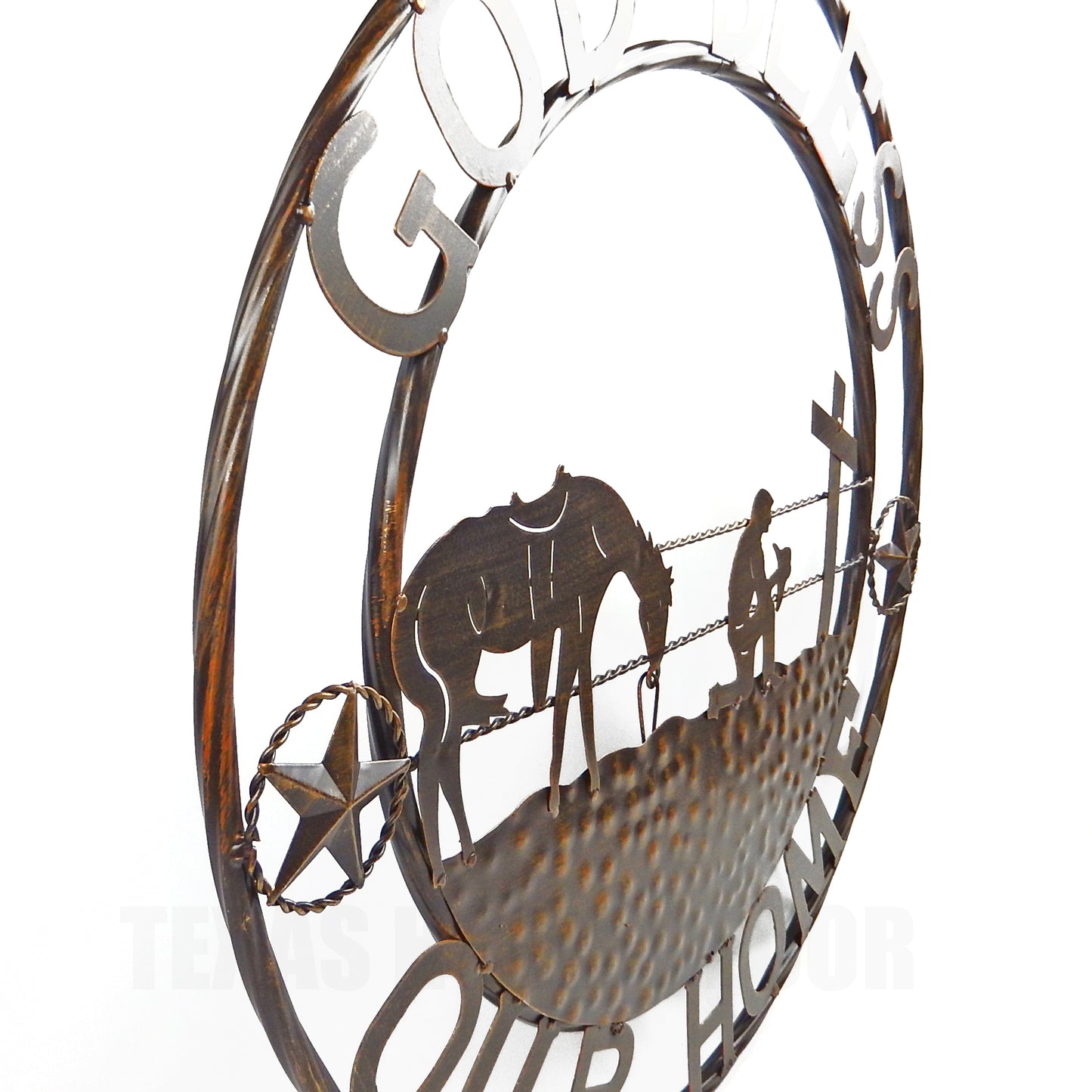 Metal God Bless Our Home Wall Decor Western Cowboy Kneeling With Horse Cross 24 inch