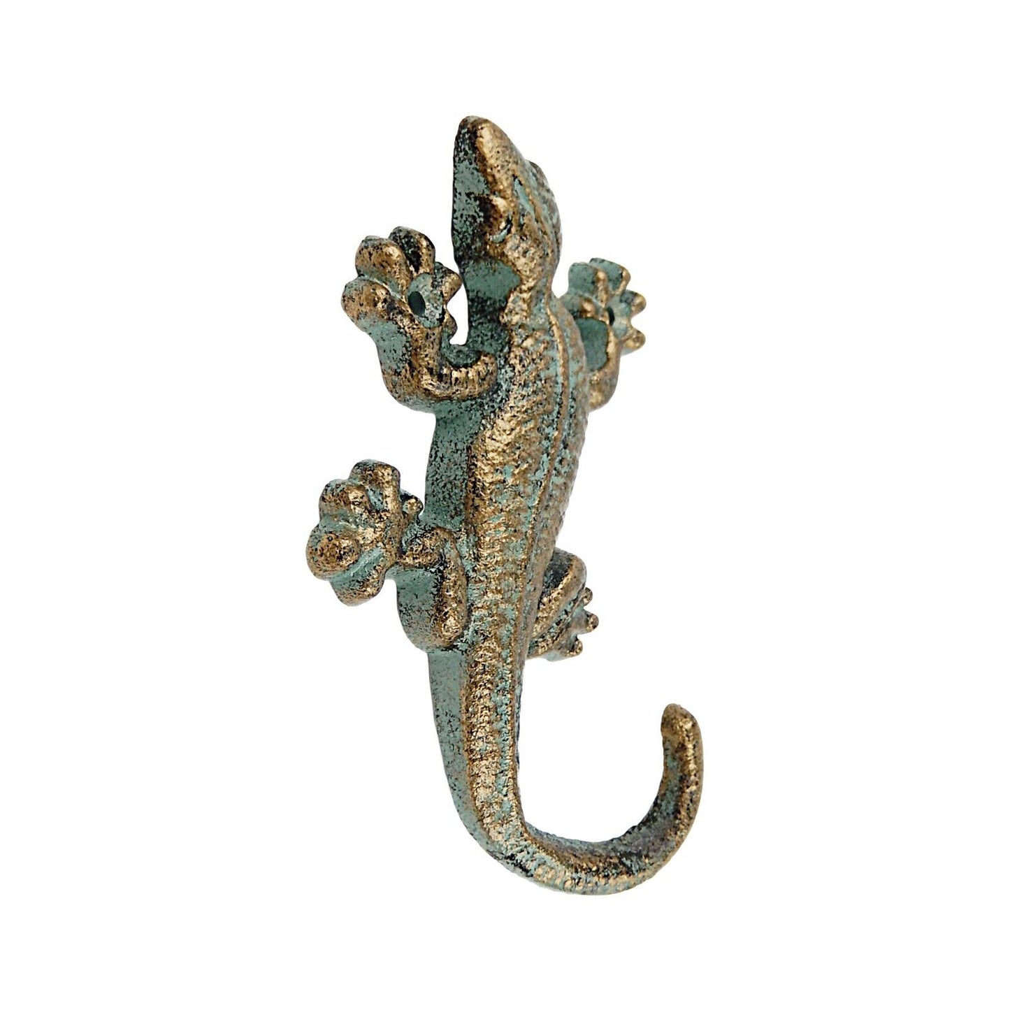 Green Gold Cast Iron Lizard Wall Hook Gecko Key Coat Towel Hanger Bathroom Decor