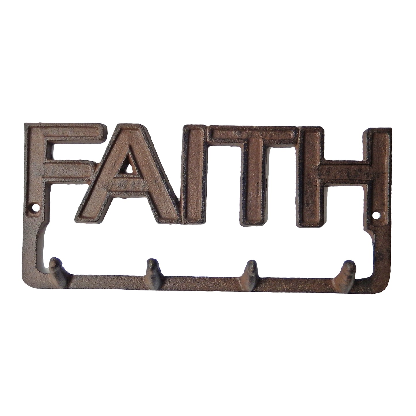 Cast Iron Faith Wall Hook Rack Key Towel Coat Hanger Rustic Brown Inspirational