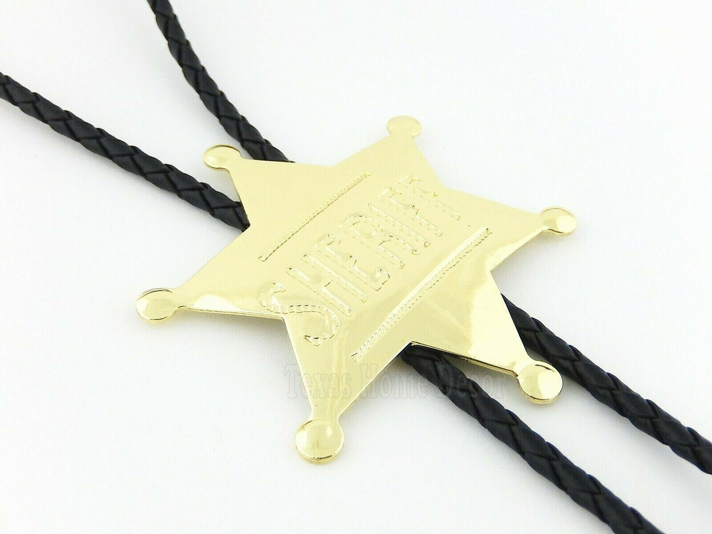 Sheriff Badge Star Bolo Tie Adjustable 36" Cord USA Made Western Gold Tone