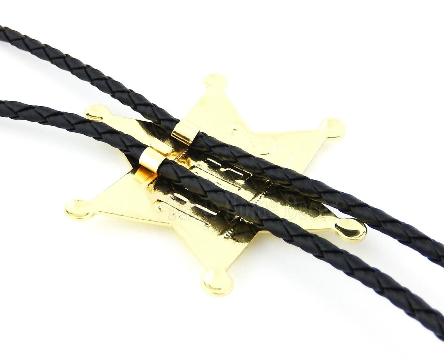 Sheriff Badge Star Bolo Tie Adjustable 36" Cord USA Made Western Gold Tone