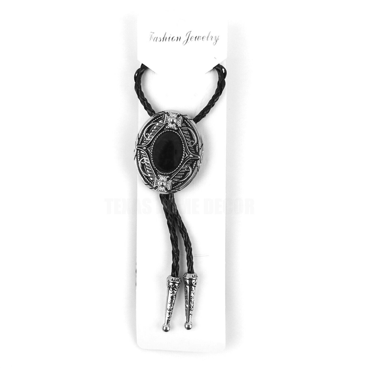 Black Agate Natural Stone Bolo Tie Maltese Cross 40" Genuine Black Leather Cord