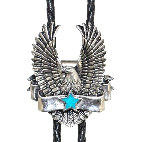 Eagle Bolo Tie Turquoise Star Detailed Tips Adjustable 38" Cord USA Made
