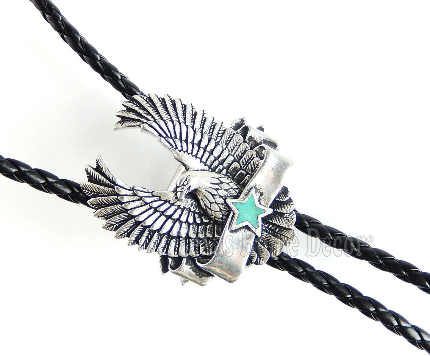 Eagle Bolo Tie Turquoise Star Detailed Tips Adjustable 38" Cord USA Made