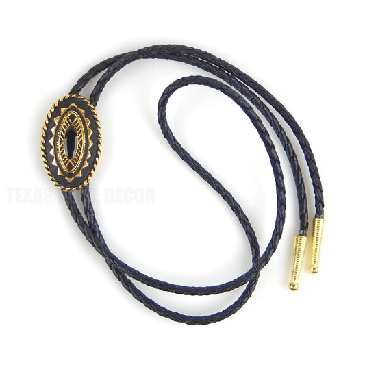 Oval Bolo Tie Real Gold Plated 36" Adjustable Braided Black Cord Made In USA