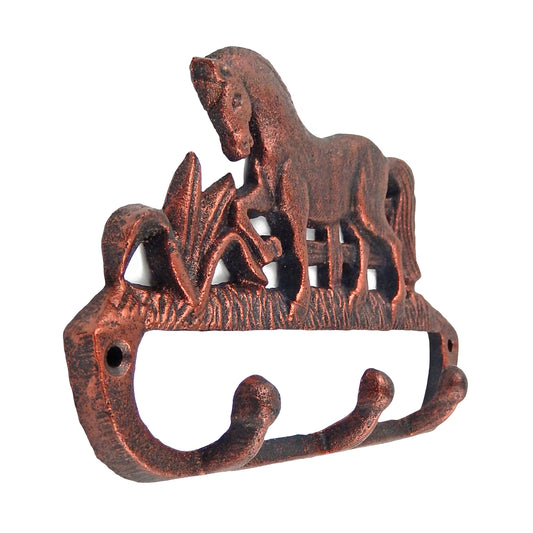 Cast Iron Galloping Horse Fence Wall Hook Rack Key Towel Coat Hanger Copper