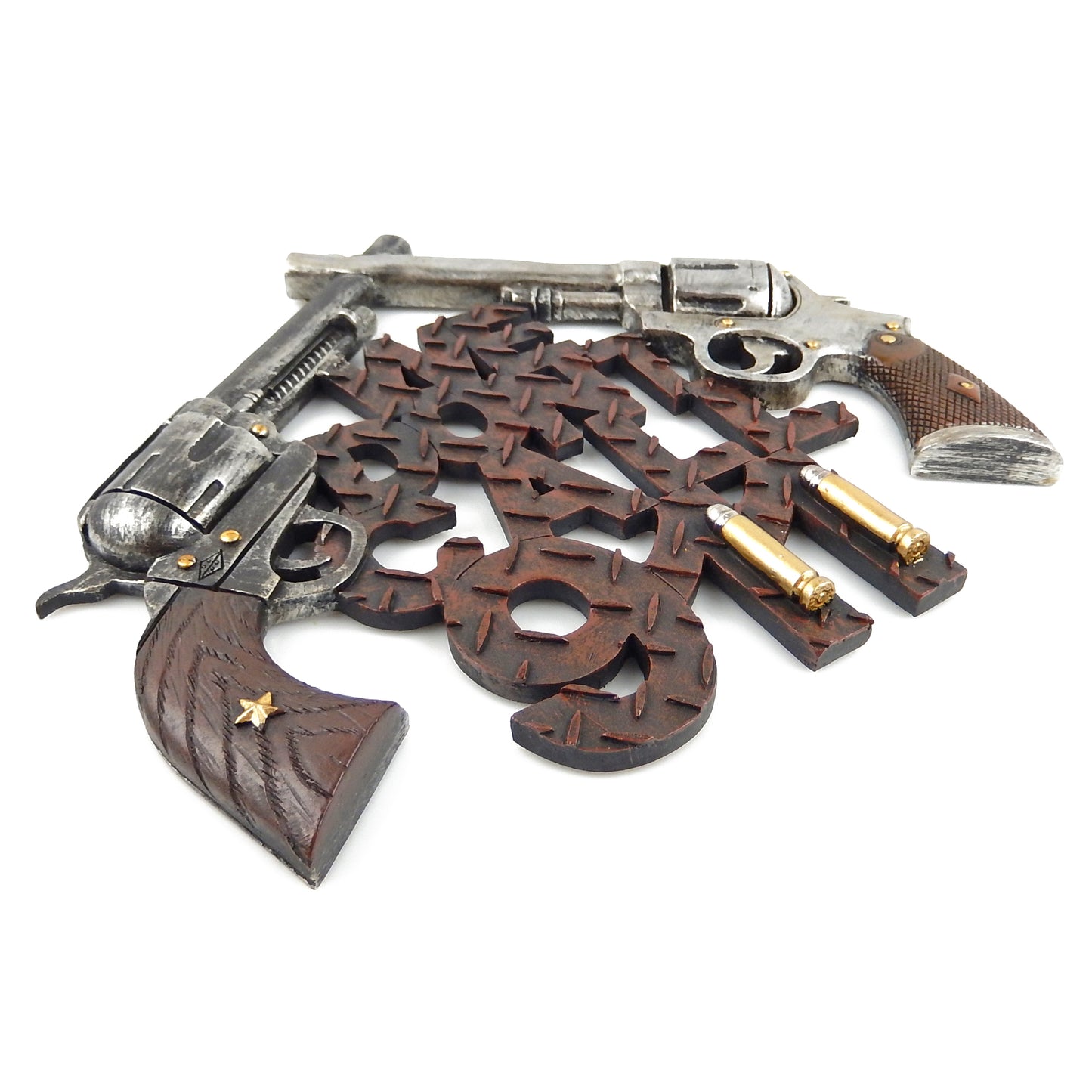 We Don't Call 911 Sign Crossed Guns Pistols Wall Hanging Western Decor