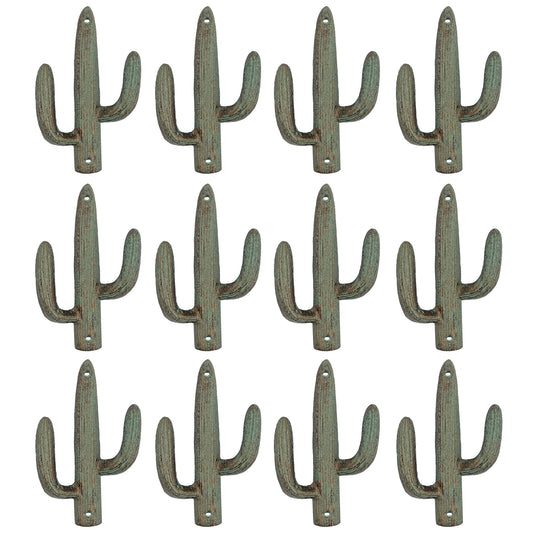 12 Cast Iron Green Gold Cactus Double Wall Hook Southwest Coat Towel Purse Hanger
