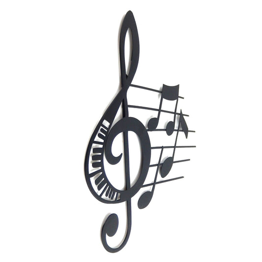 Black Musical Notes Light Metal Wall Decor Music Studio Treble Clef 12 1/4" Tall
