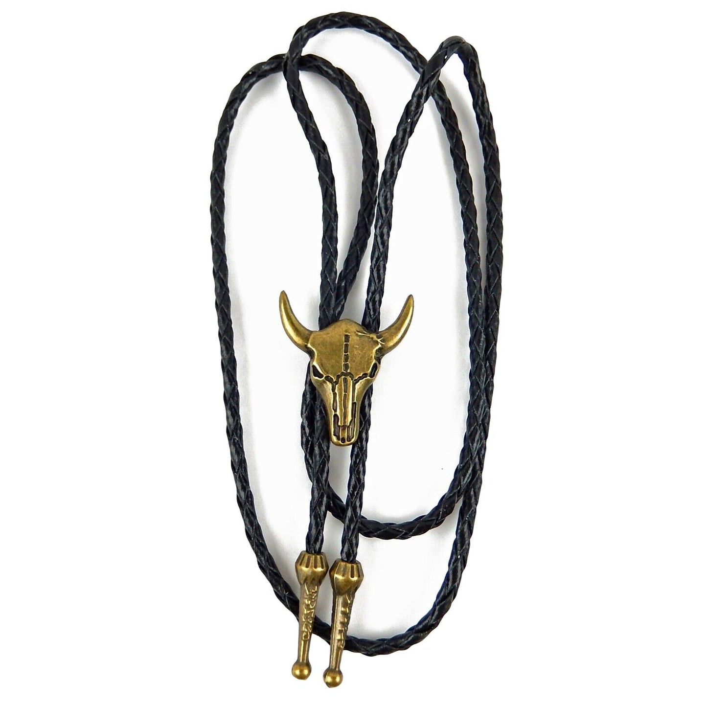 Western Cow Skull Steer Head Bolo Tie Antique Bronze 40 in Genuine Leather Cord