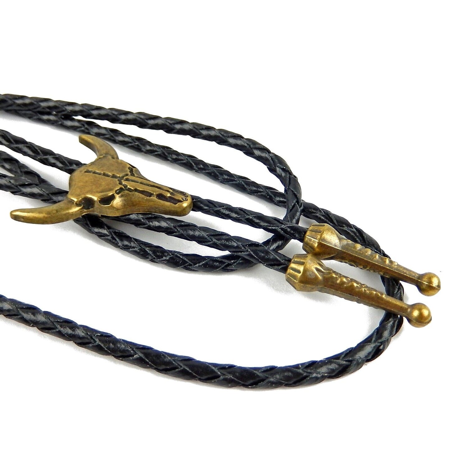 Western Cow Skull Steer Head Bolo Tie Antique Bronze 40 in Genuine Leather Cord