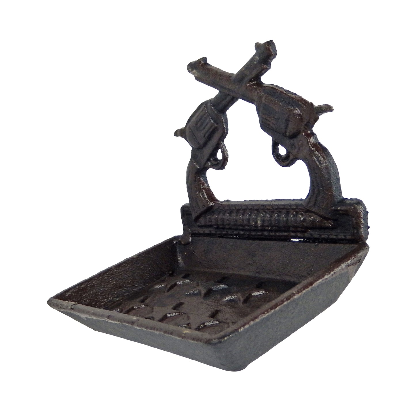 Cast Iron Crossed Pistols Stars Soap Dish Holder Rustic Western Bathroom Decor