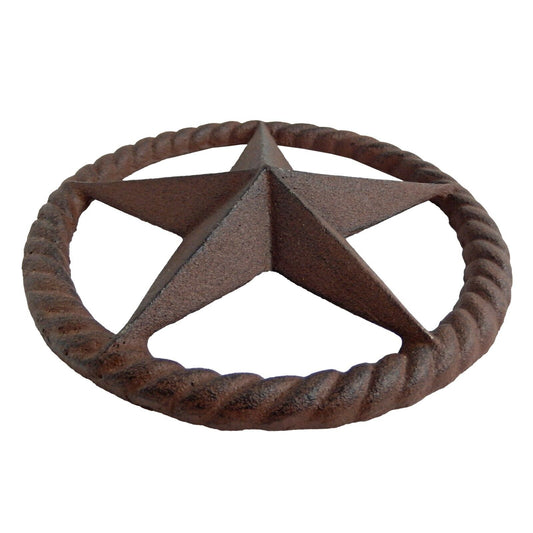 Heavy Cast Iron Rustic Texas Barn Star Rope Ring Western Wall Decor Brown 8 inch
