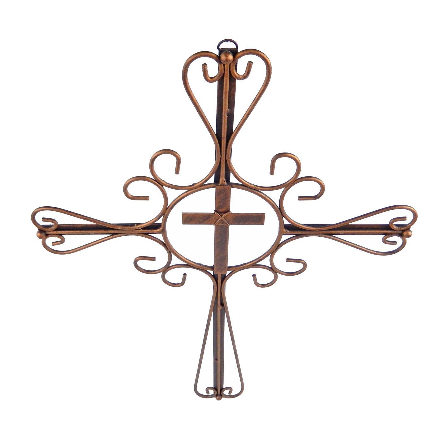 Metal Scrolls Wall Cross Brushed Copper Finish Ornate Curly Design 17 1/2 inch