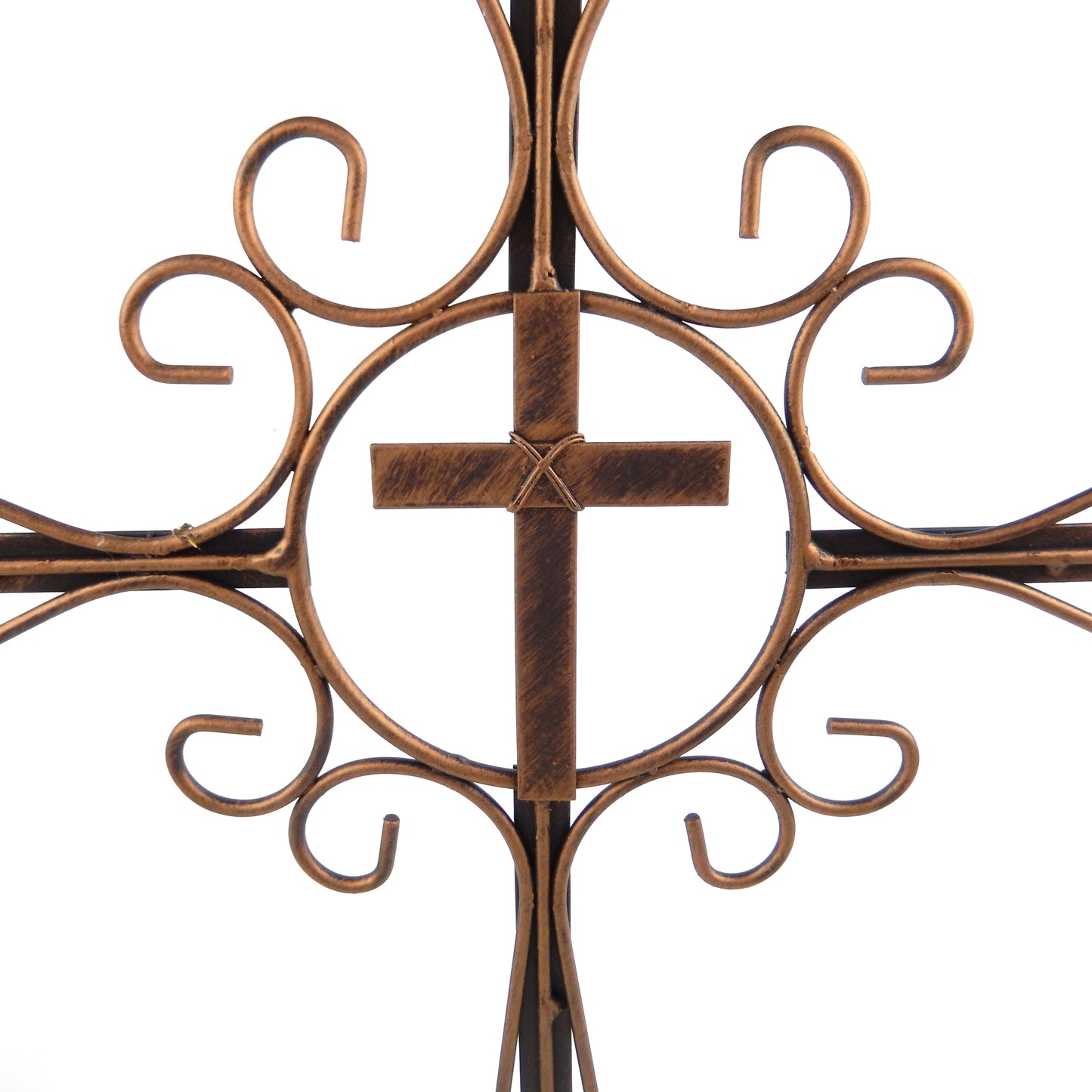 Metal Scrolls Wall Cross Brushed Copper Finish Ornate Curly Design 17 1/2 inch