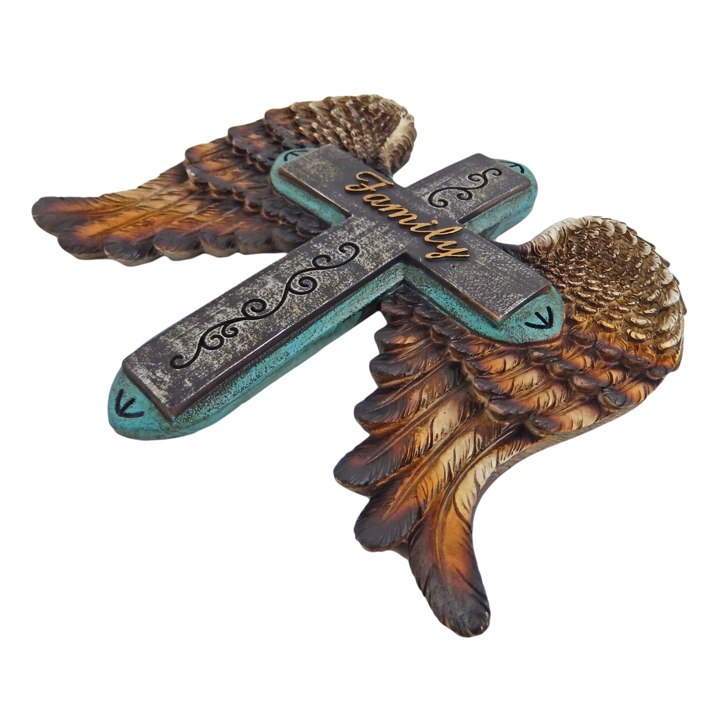 Family Wall Cross With Angel Wings Christian Church Home Decor Hand Painted
