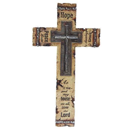 Engraved Stone Look Wall Cross Inspirational Peace Hope Love Lord Grace 15.5 in