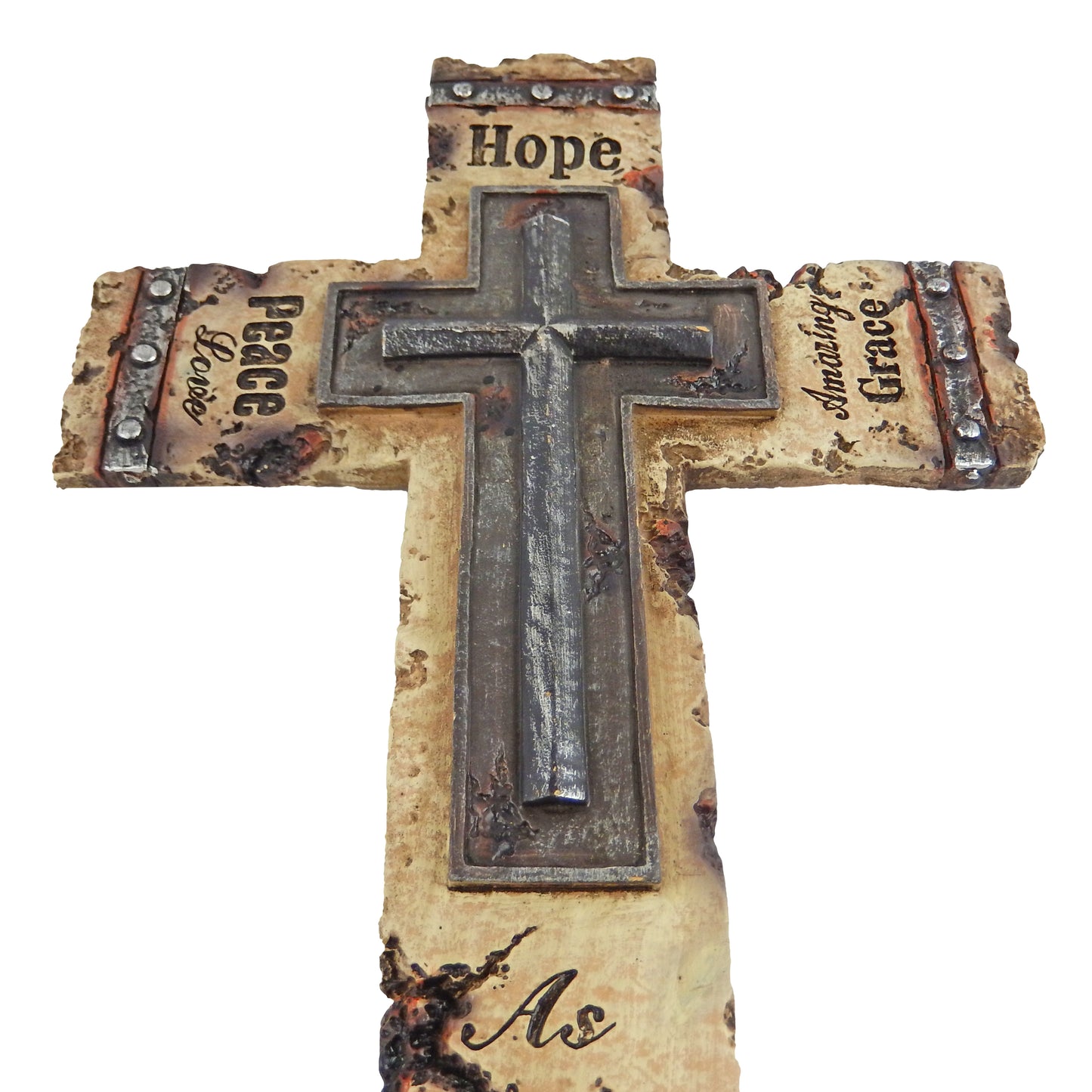 Engraved Stone Look Wall Cross Inspirational Peace Hope Love Lord Grace 15.5 in