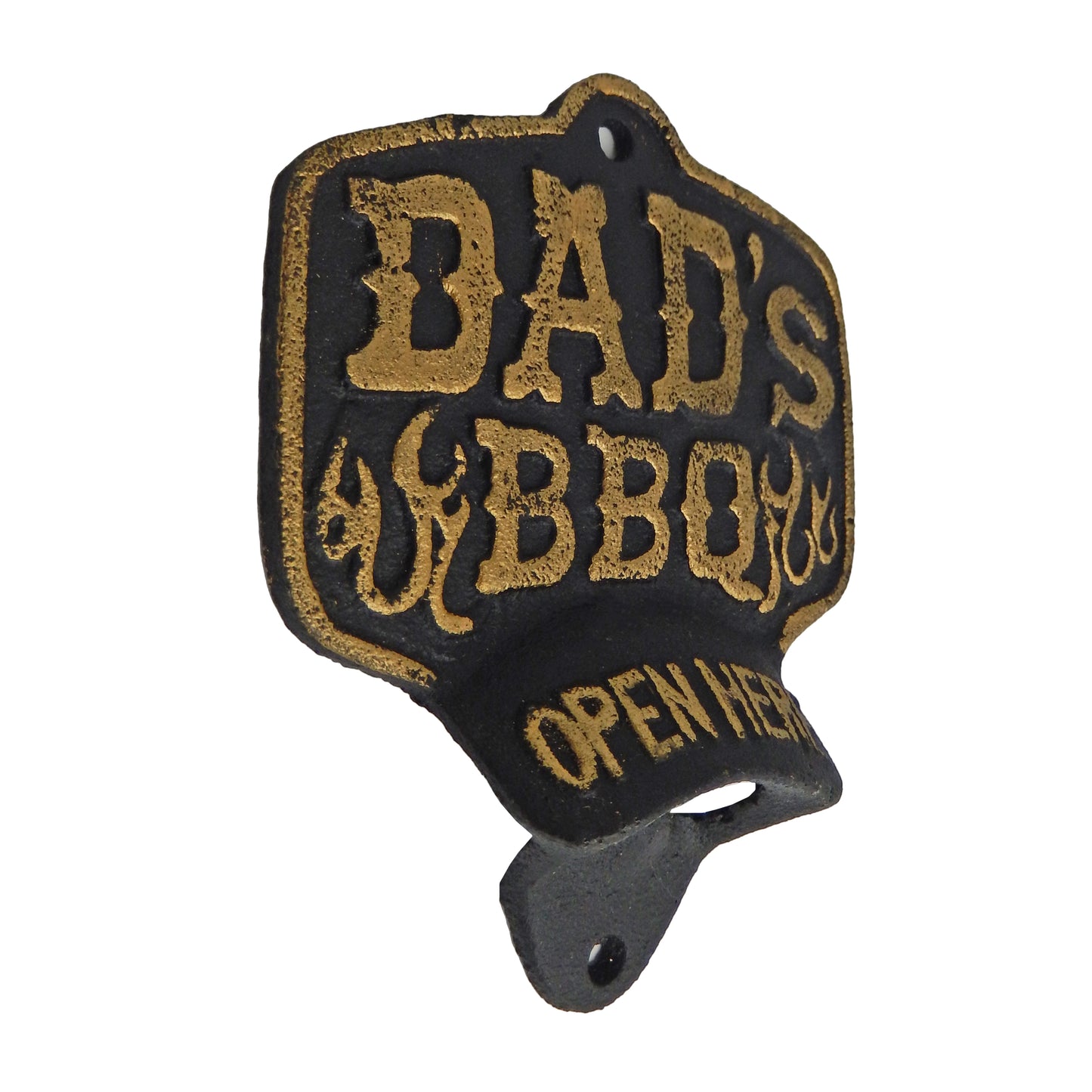Cast Iron DAD'S BBQ Open Here Beer Soda Bottle Opener Wall Mounted Bar Decor