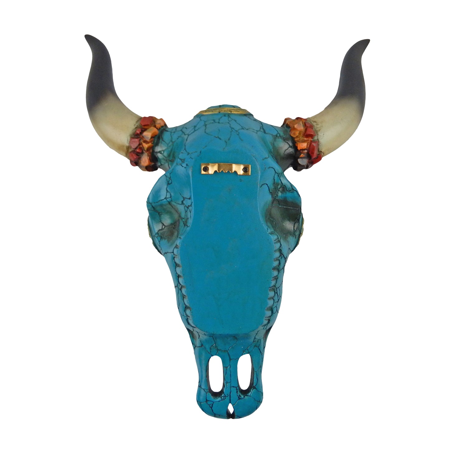 Southwestern Adorned Cow Skull Steer Head Wall Decor Turquoise Gold Accents