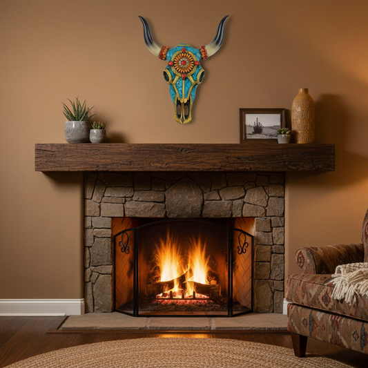 Southwestern Adorned Cow Skull Steer Head Wall Decor Turquoise Gold Accents