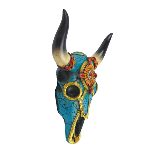 Southwestern Adorned Cow Skull Steer Head Wall Decor Turquoise Gold Accents