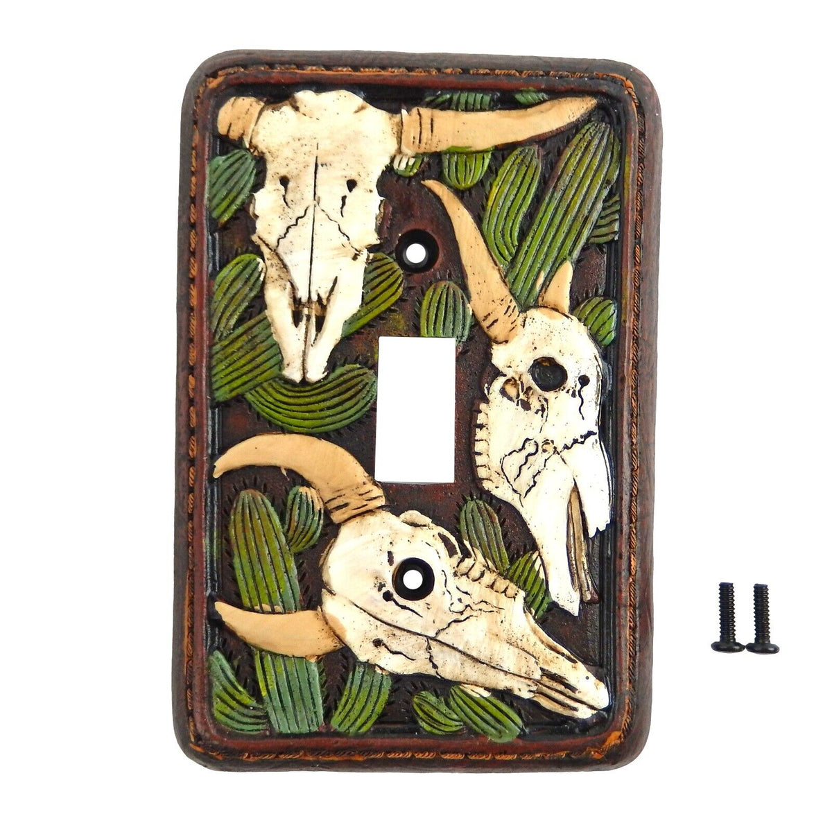 Rustic Southwestern Cow Skulls Cactus Single Toggle Switch Wall Plate Cover