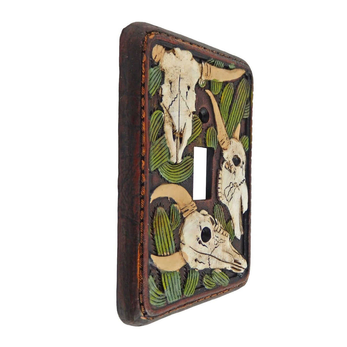 Rustic Southwestern Cow Skulls Cactus Single Toggle Switch Wall Plate Cover