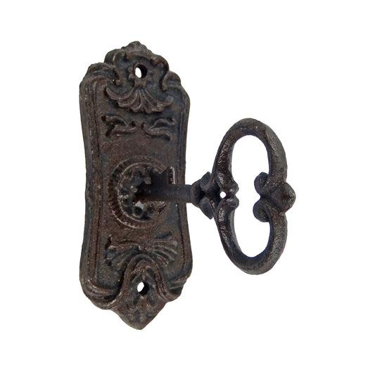 Skeleton Key in Lock Hook Coat Holder Hat Towel Hanger Cast Iron Vintage Style