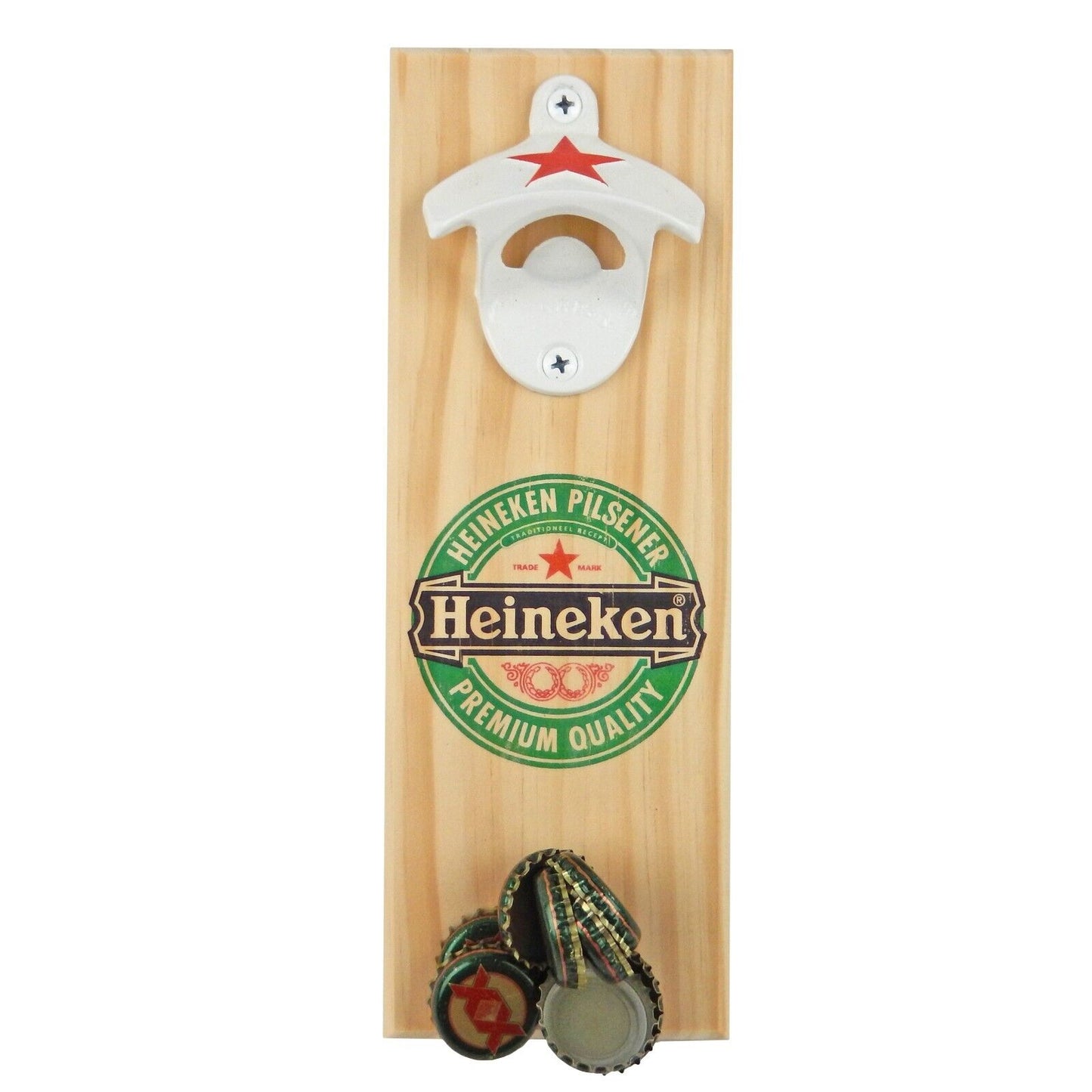 Custom Wooden Magnetic Heineken Beer Soda Bottle Opener Wall Mounted 10 x 3.5 in