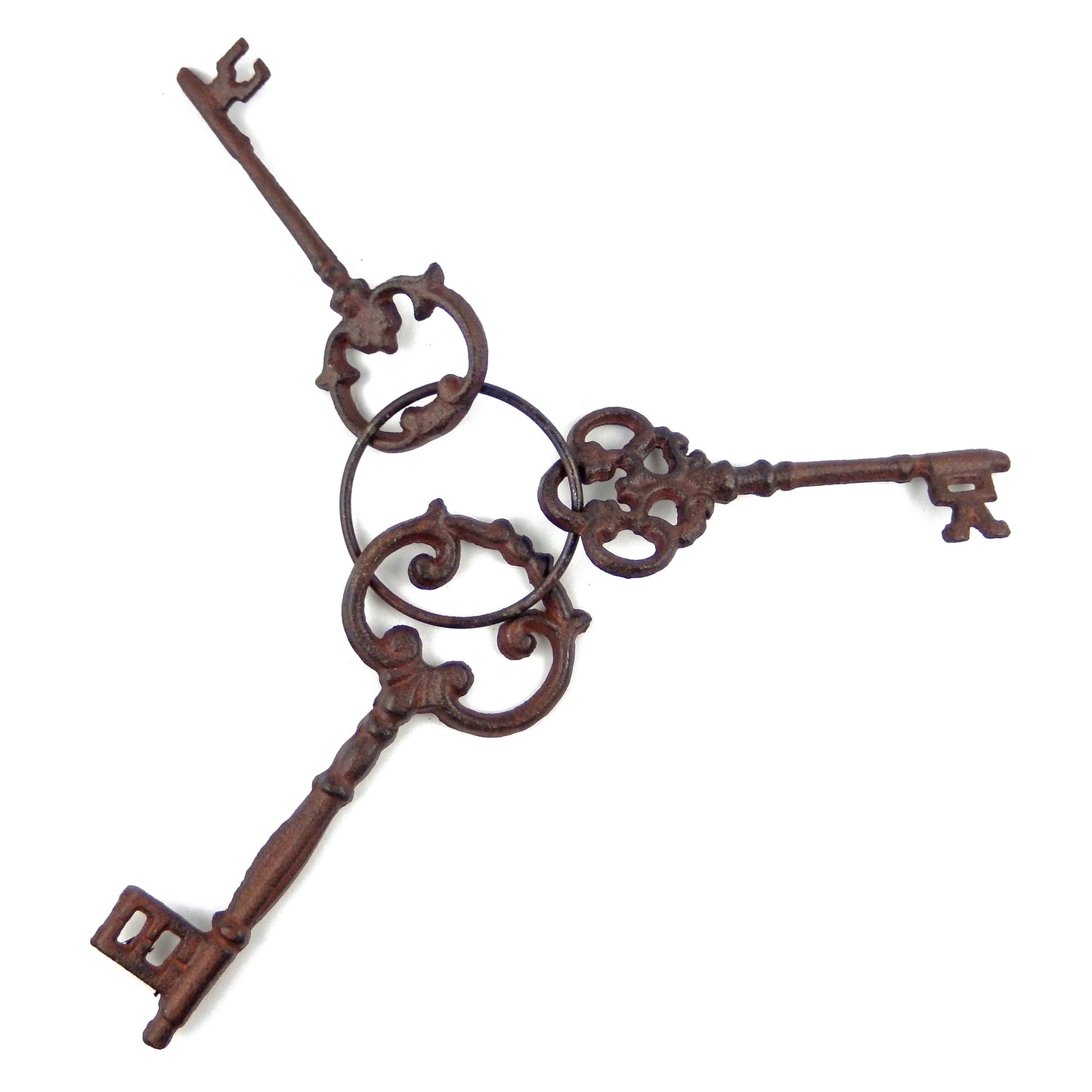 Large Cast Iron Skeleton Jail 3 Keys On Ring Rustic Western Decor Antique Brown