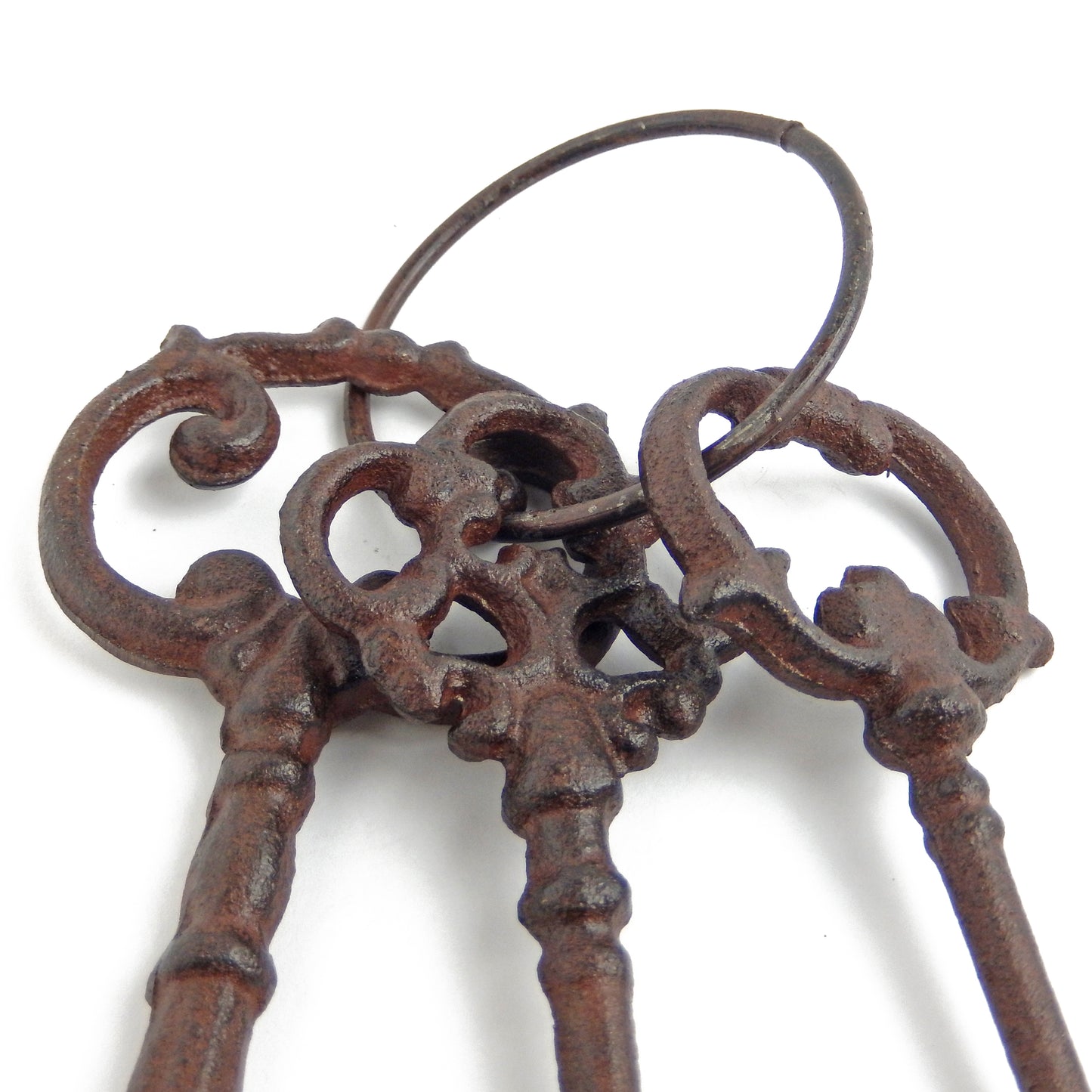 Large Cast Iron Skeleton Jail 3 Keys On Ring Rustic Western Decor Antique Brown