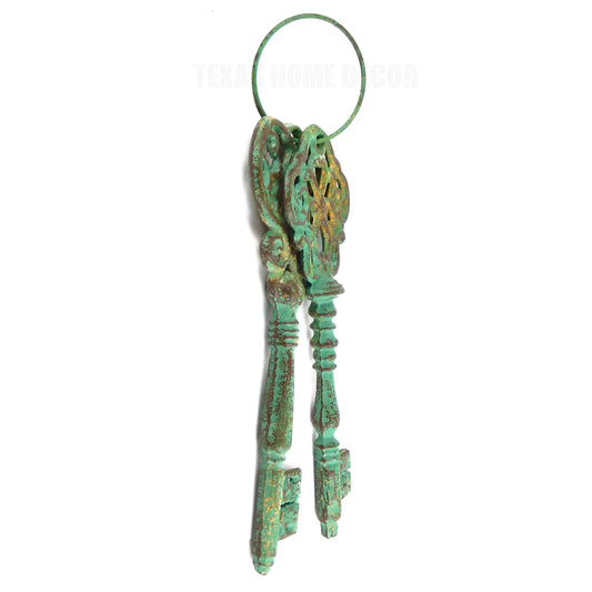 Large Cast Iron Skeleton Keys Rustic Turquoise Victorian Ornate Wall Decor 11.5 inch