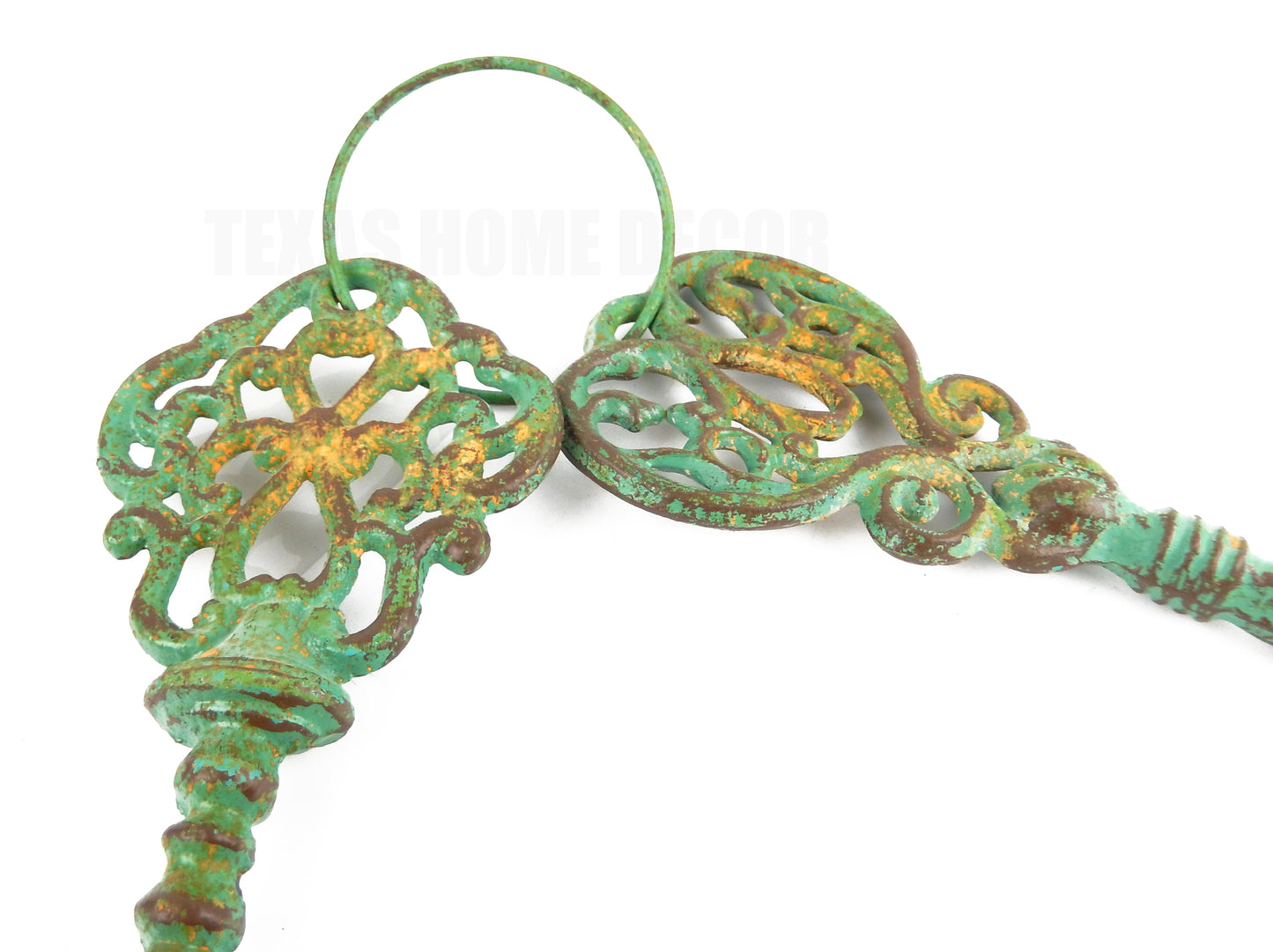 Large Cast Iron Skeleton Keys Rustic Turquoise Victorian Ornate Wall Decor 11.5 inch