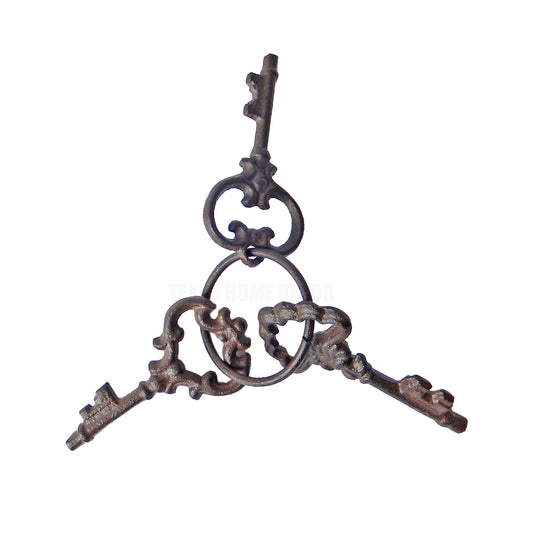 Cast Iron Skeleton Keys On A Ring Victorian Antique Style Rustic Brown