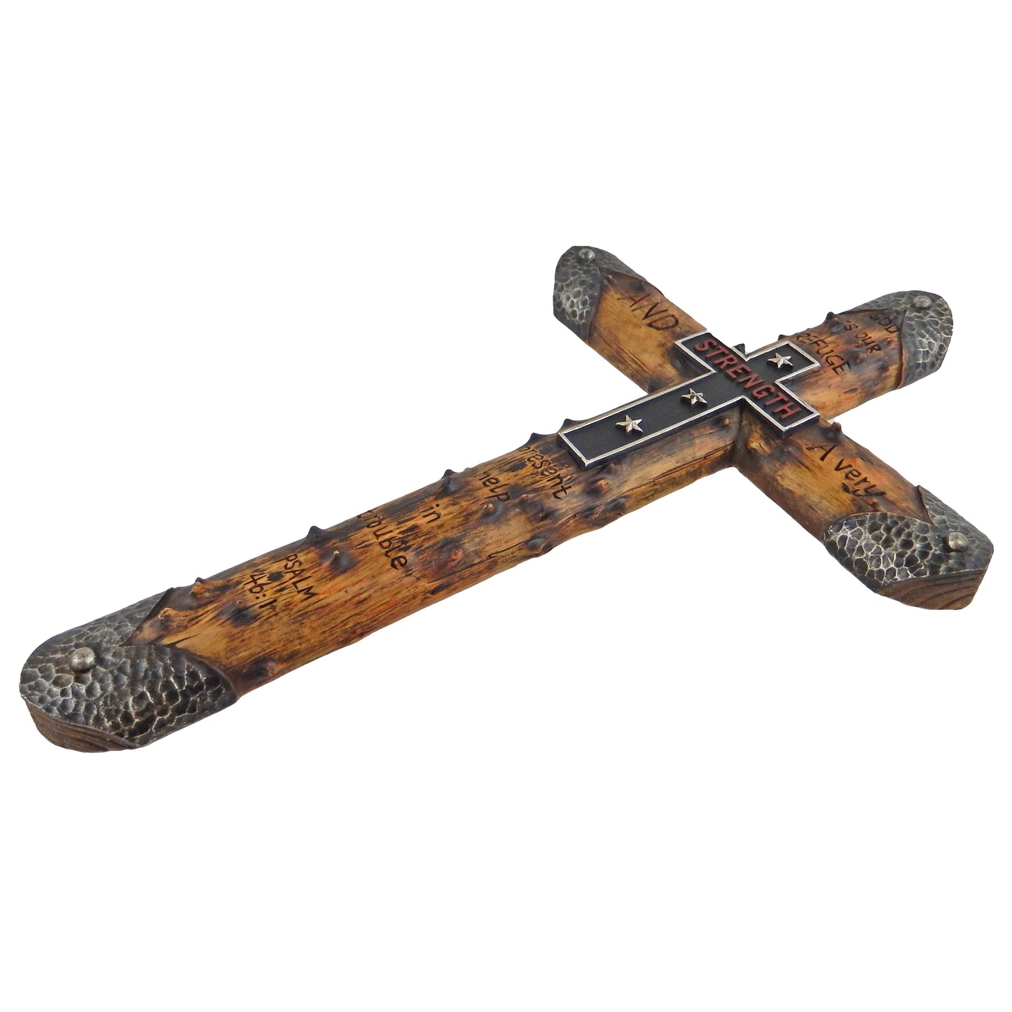 Strength Carved Inspirational Wall Cross PSALM: 46:1 Rustic Wood Look Stars 20 inch