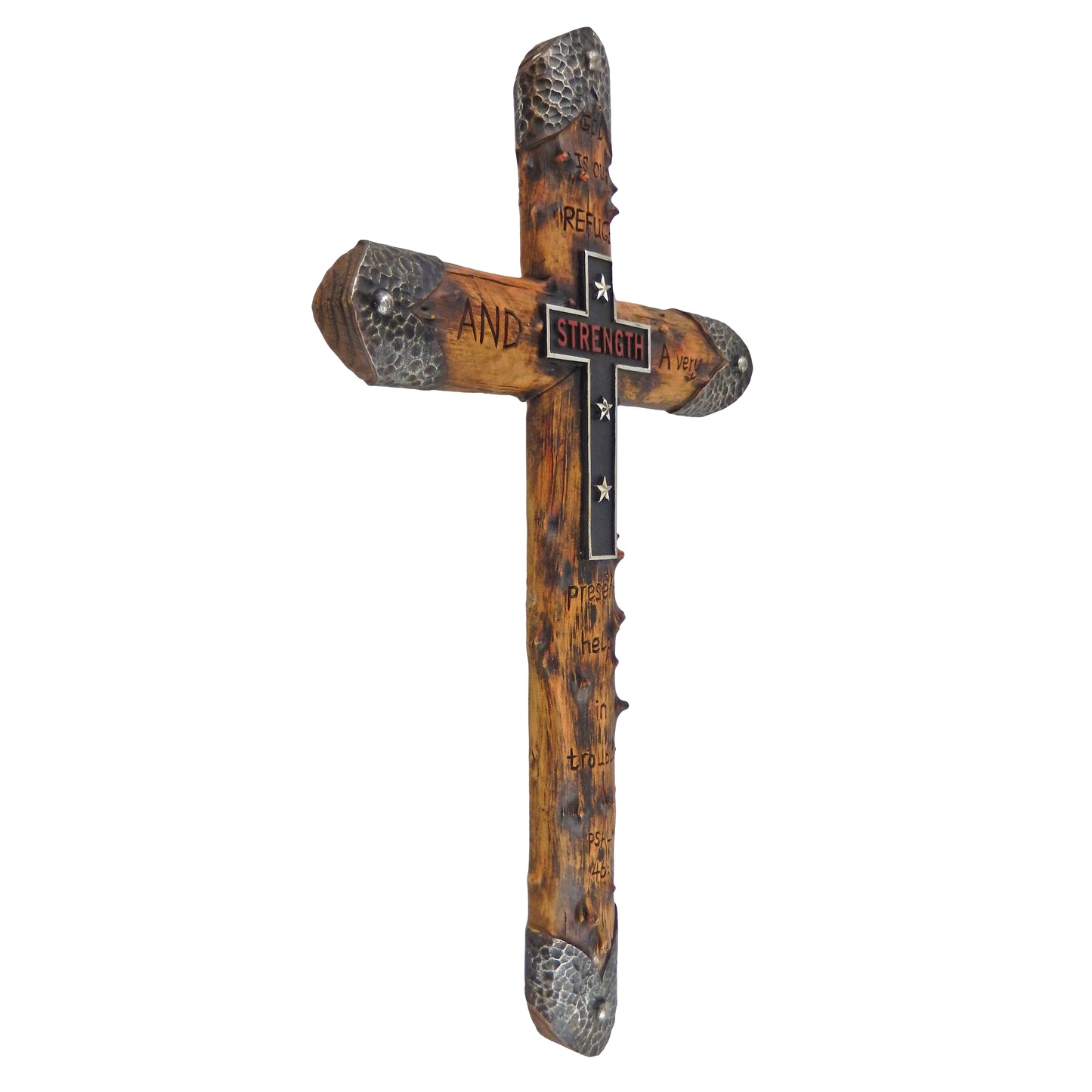 Strength Carved Inspirational Wall Cross PSALM: 46:1 Rustic Wood Look Stars 20 inch