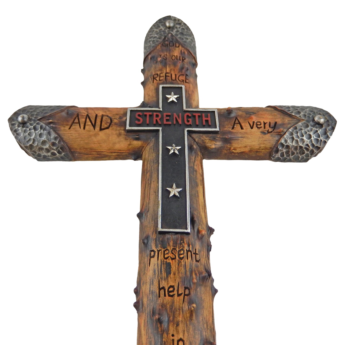 Strength Carved Inspirational Wall Cross PSALM: 46:1 Rustic Wood Look Stars 20 inch