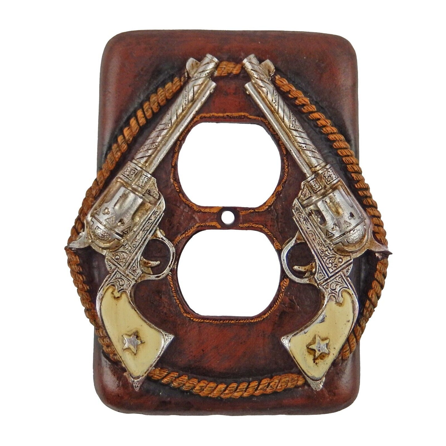 Western Sheriff Rustic Double Pistols Rope Star Wall Plate & Outlet Covers