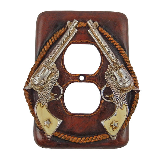 Western Sheriff Rustic Double Pistols Rope Star Wall Plate & Outlet Covers