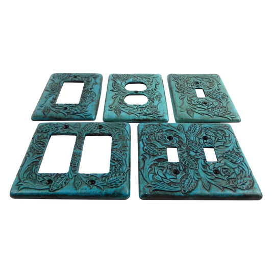 Turquoise Switch Plate Cover Embossed Floral Design Rustic Western Rocker Outlet
