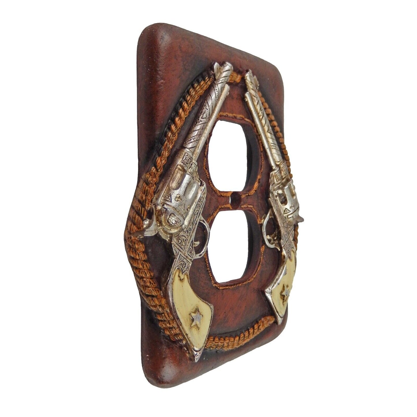 Western Sheriff Rustic Double Pistols Rope Star Wall Plate & Outlet Covers