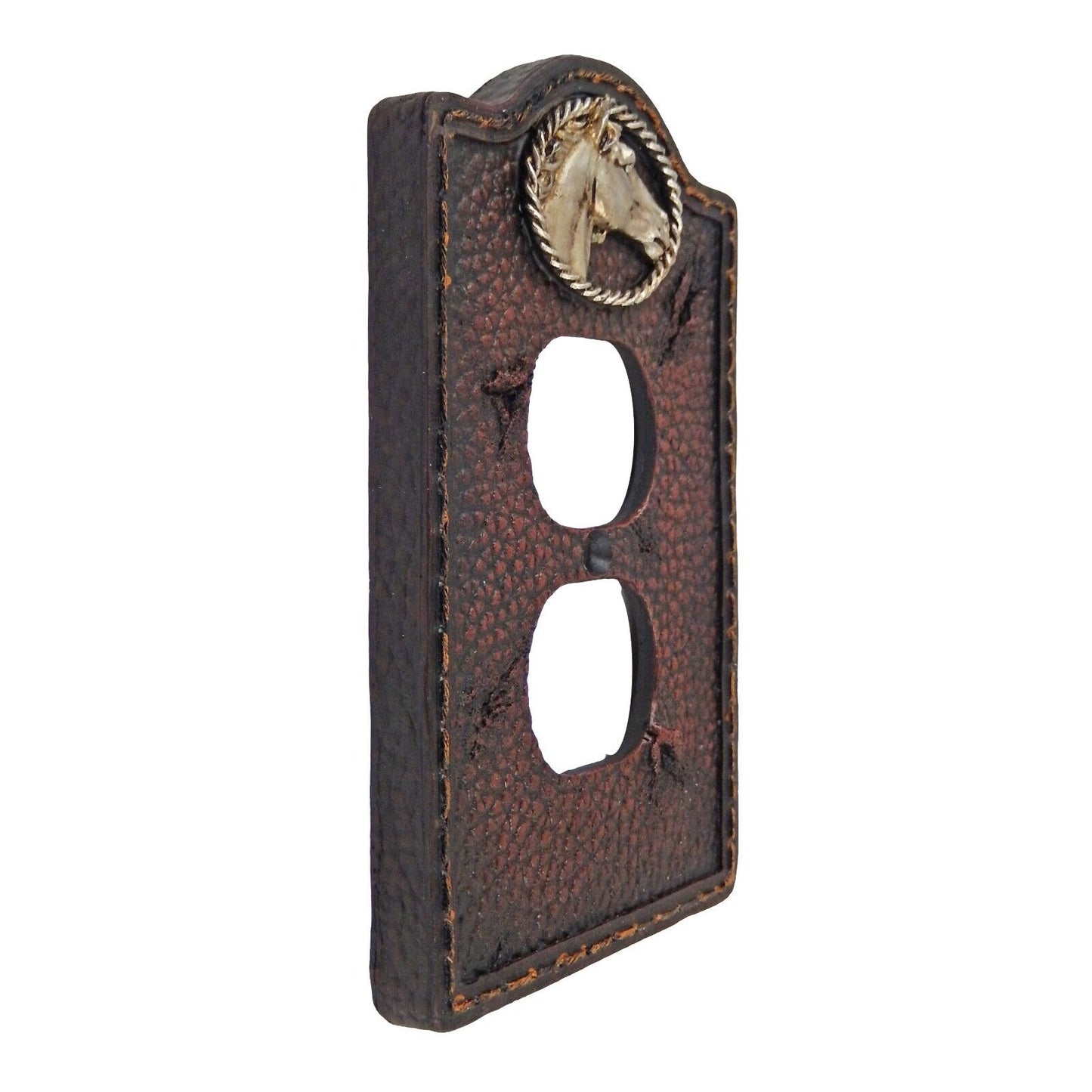 Western Silver Horse Head Wall Plate Covers Old Faux Leather Look Toggle Outlet