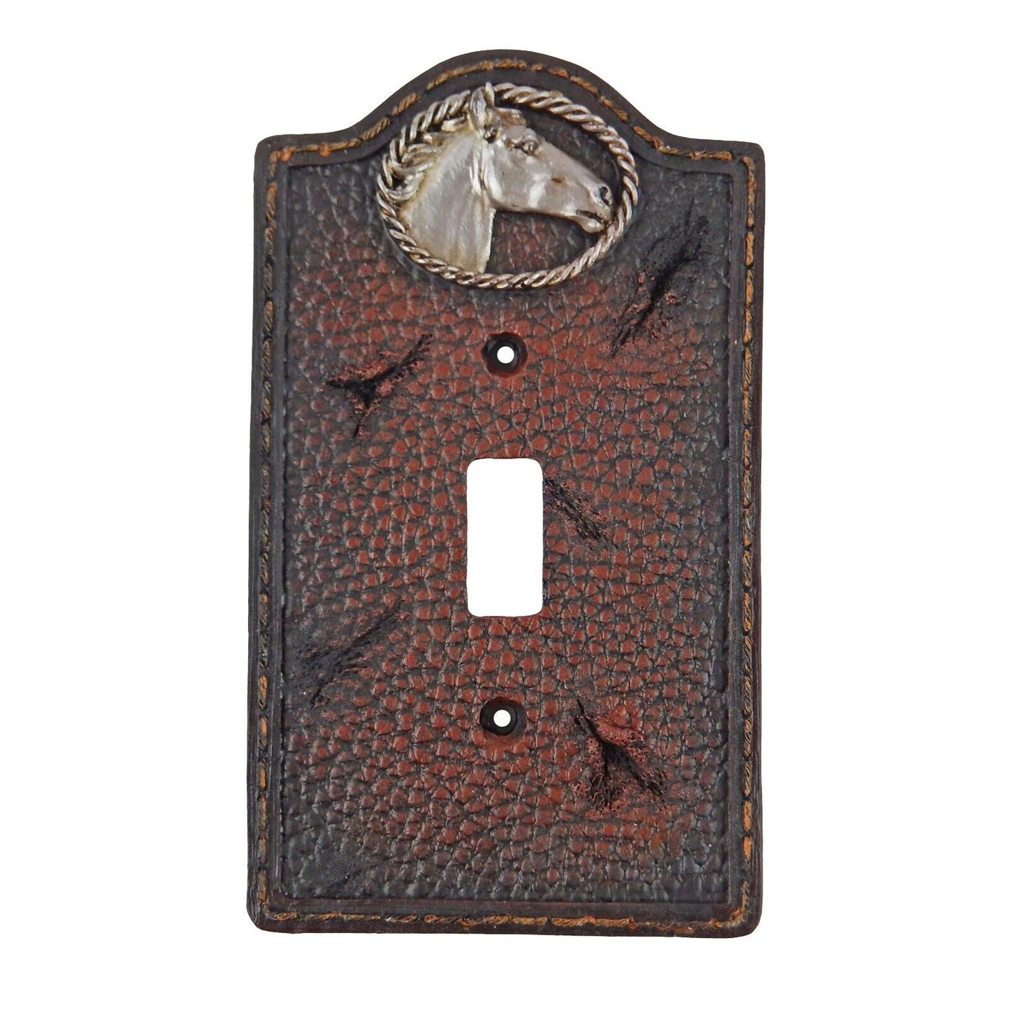 Western Silver Horse Head Wall Plate Covers Old Faux Leather Look Toggle Outlet