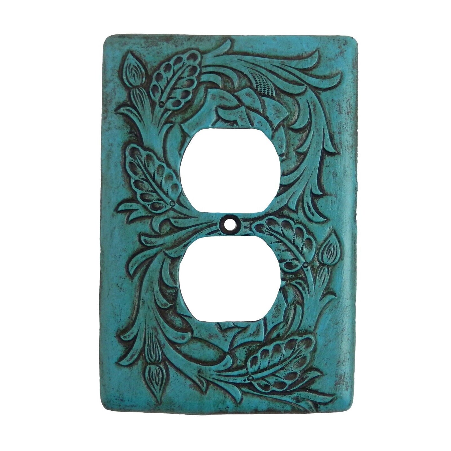 Turquoise Switch Plate Cover Embossed Floral Design Rustic Western Rocker Outlet