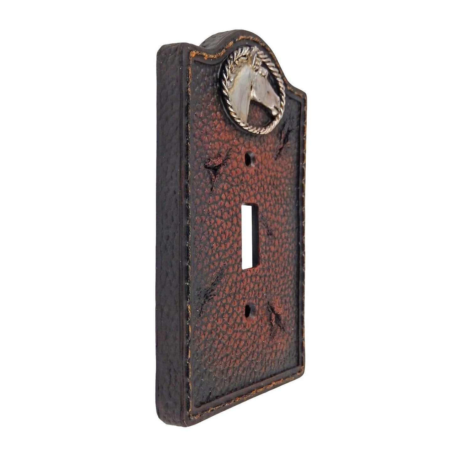 Western Silver Horse Head Wall Plate Covers Old Faux Leather Look Toggle Outlet